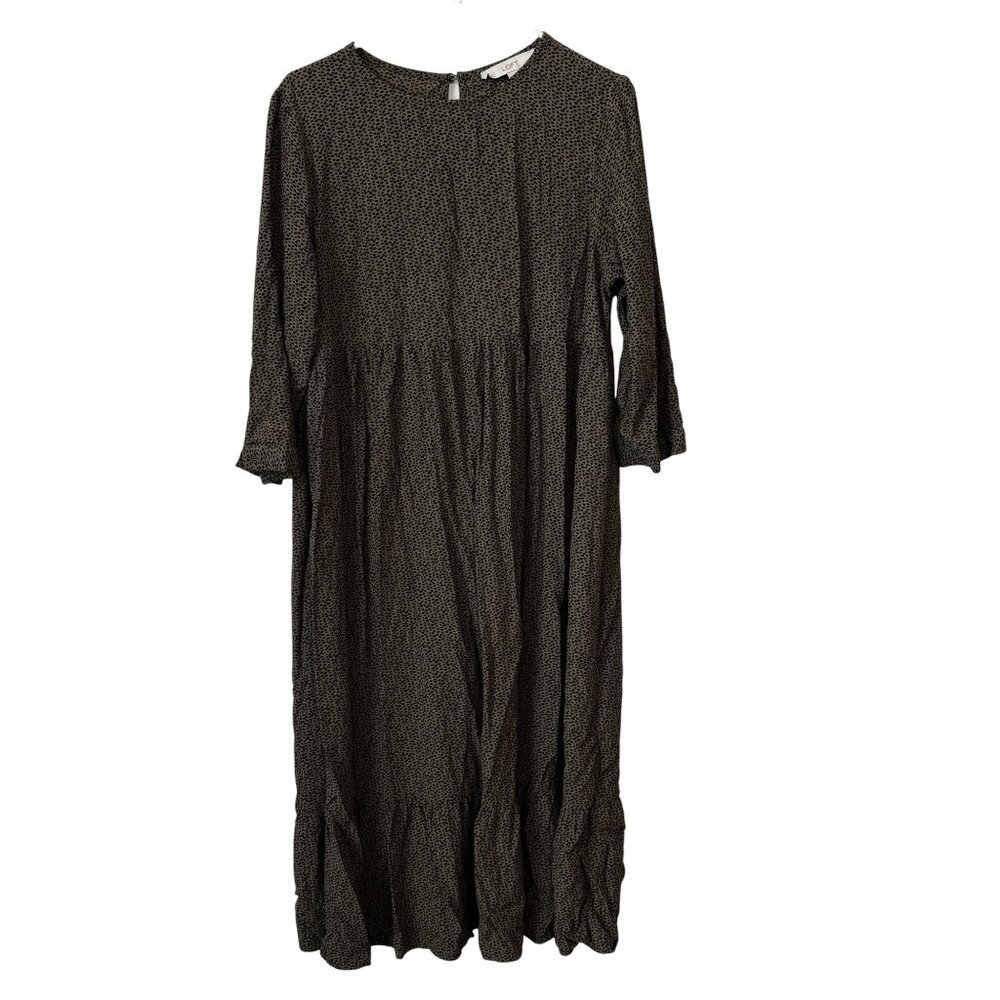 LOFT olive green tiered midi dress